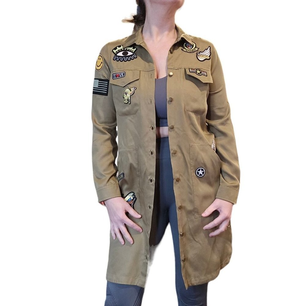 Chelsea Violet XS Army Green Long Patch Military‎ Utility Tunic Shirt Dress